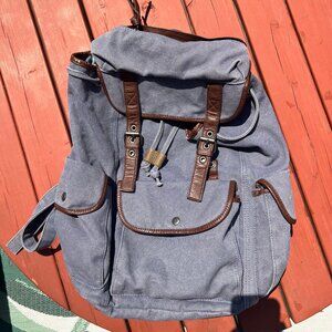 United Leather New York Blue Canvas with Brown Leather Trim 6-pocket Backpack